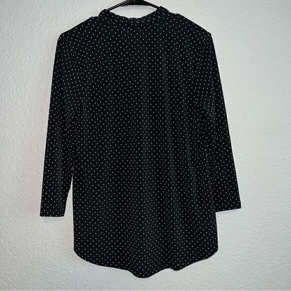 Charter Club Womens Polka Dots V-Neck Long Sleeve Regular Blouse Top Black Small - Picture 2 of 5
